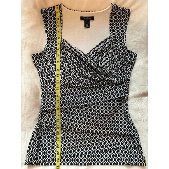 White House Black Market Sleeveless Faux Wrap Top Black Geometric Size S - Picture 7 of 9